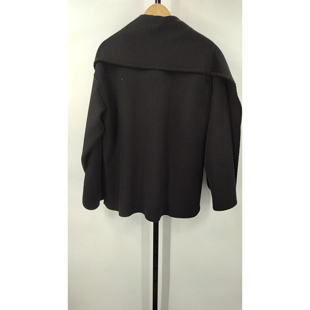 Quince Women Double-Faced Merino Wool Scarf Coat Black L - Picture 2 of 3